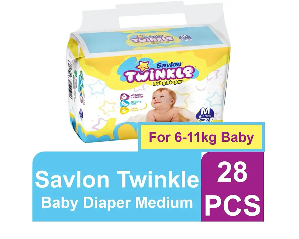 Savlon Twinkle Baby Diaper M 28Pcs (6-11kg)