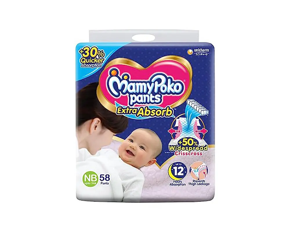 MamyPoko Pants Diaper New Born (Up to 5Kg) 58Pcs (India)