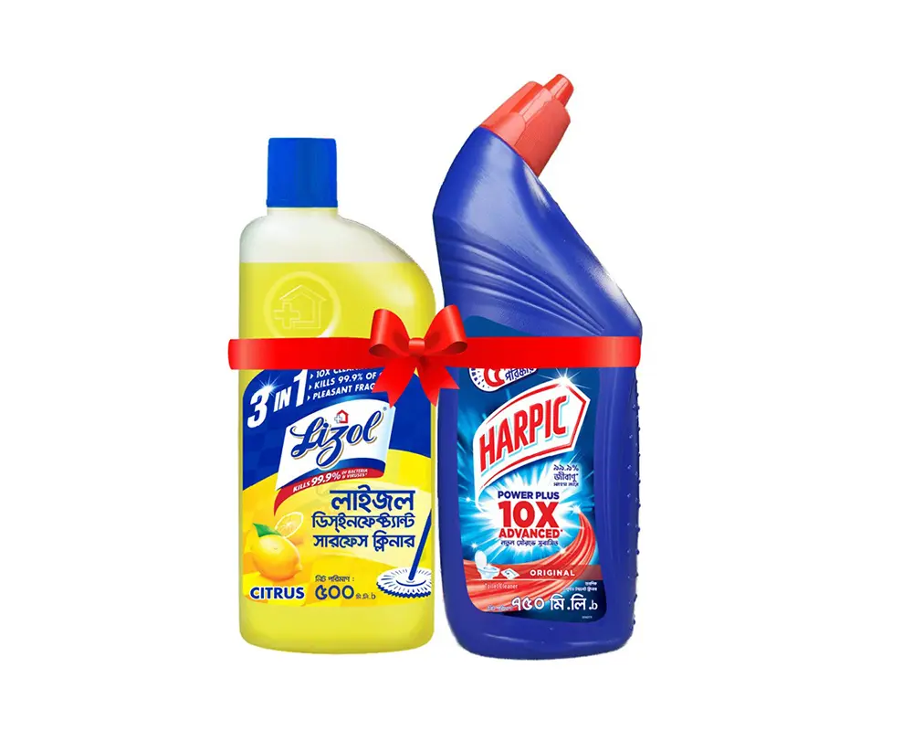 Harpic Toilet Cleaner 750ml + Lizol Floor Cleaner 500ml (Buy2 Save 40 tk)
