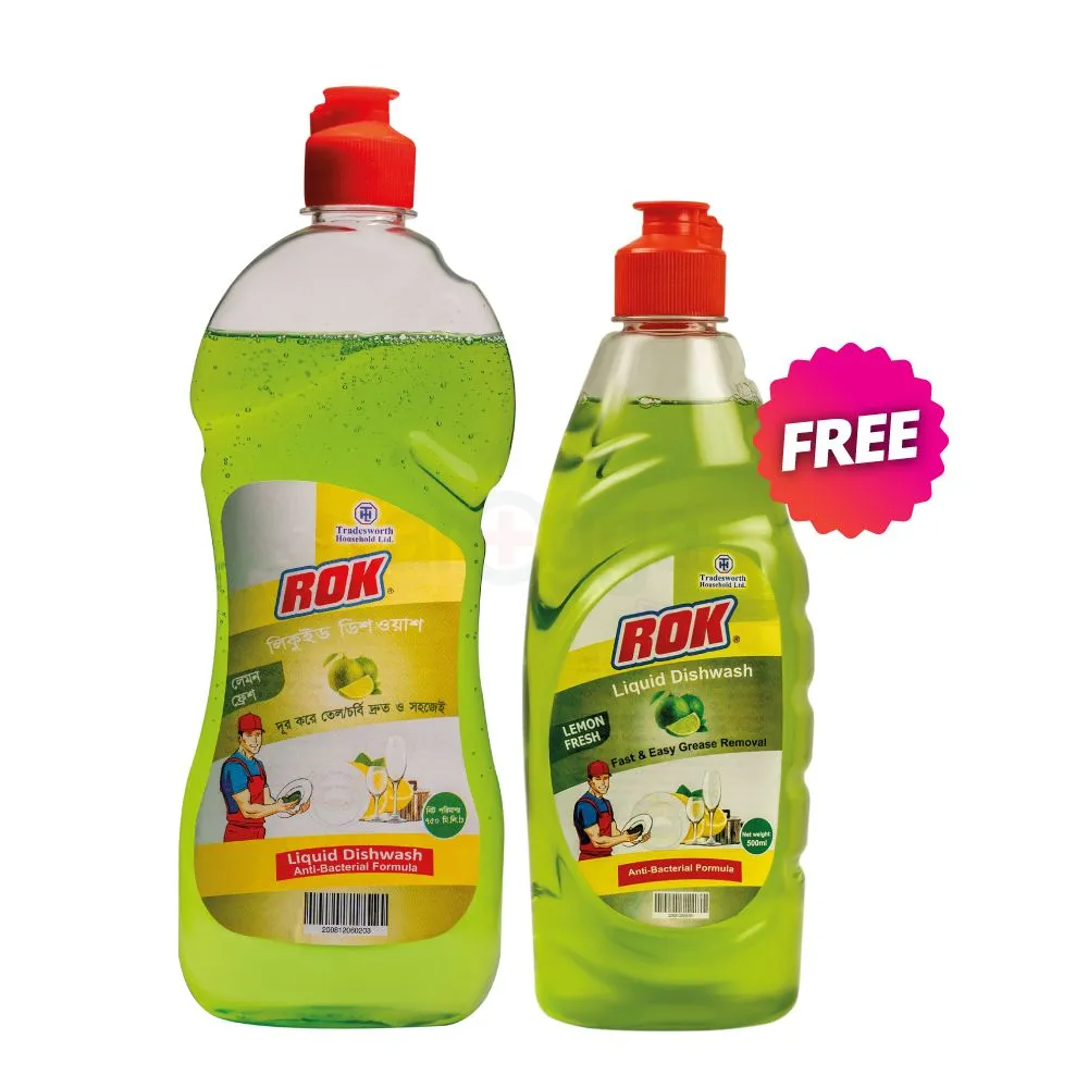 Rok Dish Washing Liquid 750ml (Buy1 Get500ml Free)