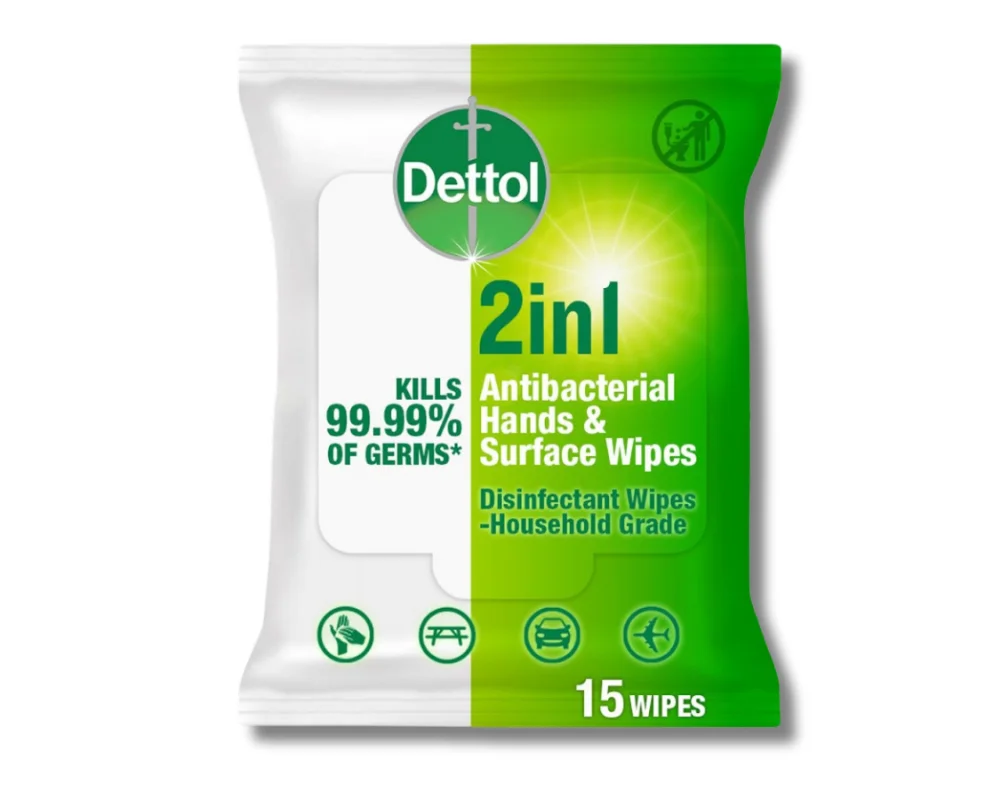 Dettol 2in1 Antibacterial Hand & Surface Wipes 15Pcs