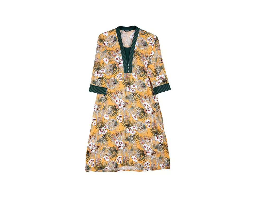 Yellow & Green Linen Printed Kurti-40