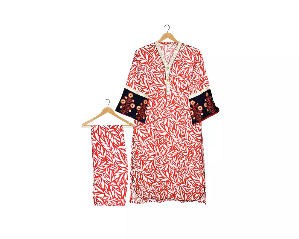 Orange Block Printed 2 Pcs-38